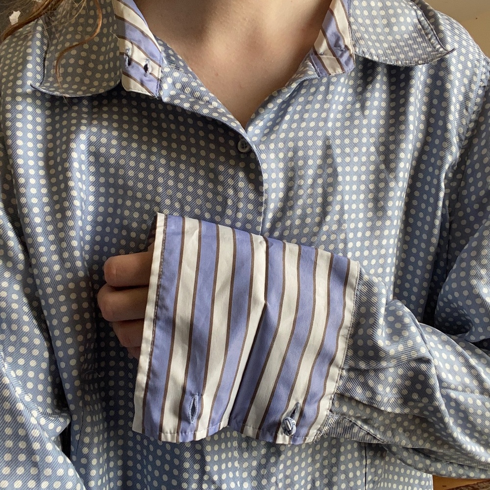 Vintage Polka Dot Silk Button Up Blouse 1980s